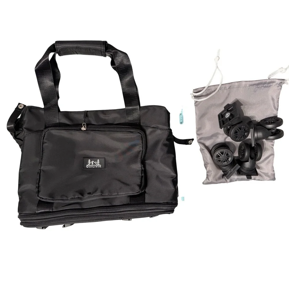 Quilivik Expandable Rolling Duffel Bag Black Detachable Spinner Wheels 55L NIB